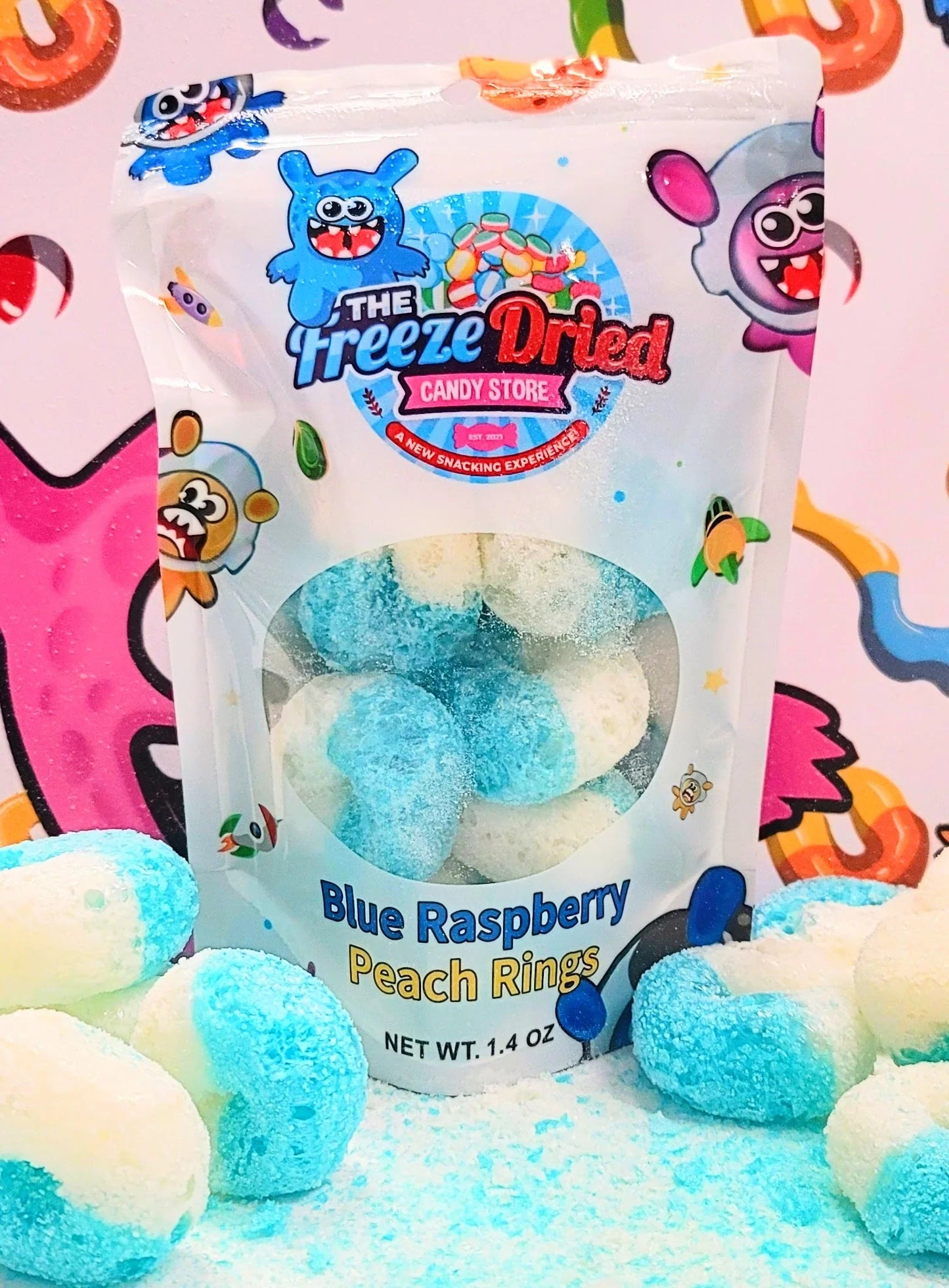 The freeze dried blue raspberry peach rings