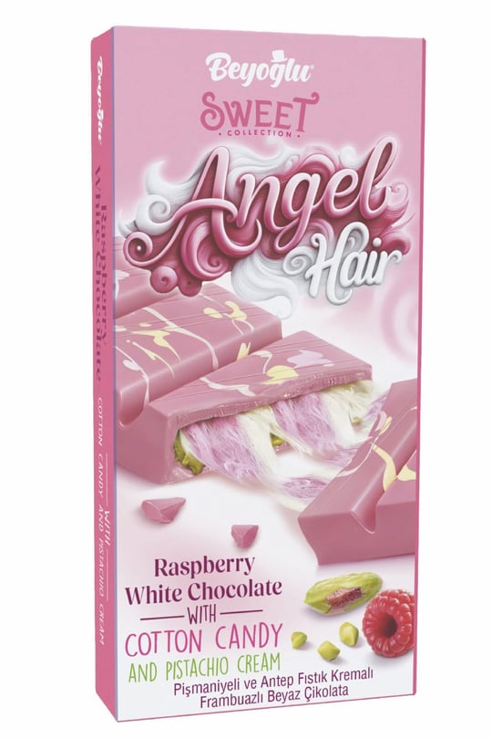 Angel hair raspberry white chocolate with cotton candy