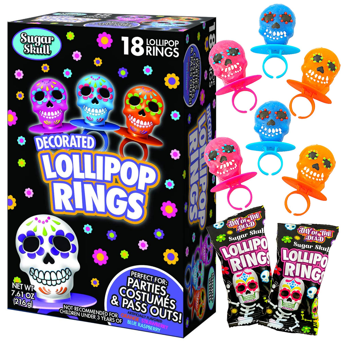 Day of the Dead Lollipop Rings 1ct