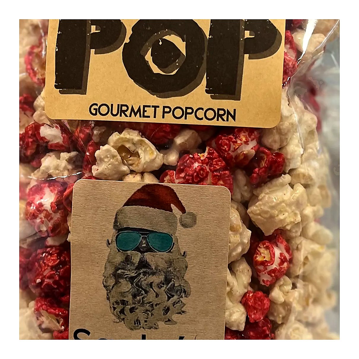 Pop Gourmet Popcorn - Santa’s Beard Peppermint Cherry - processed