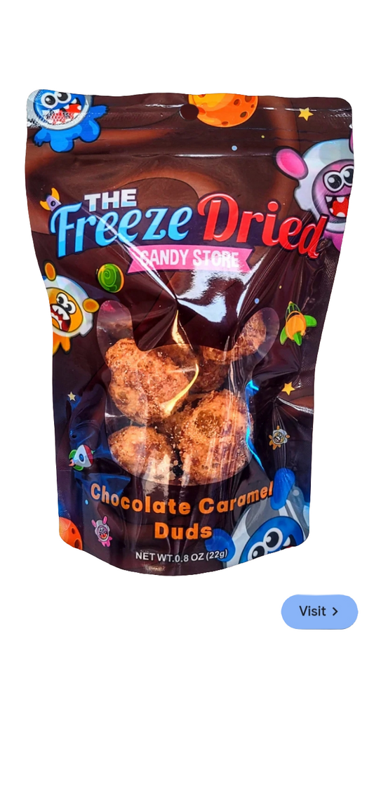 Freeze dried chocolate caramel duds