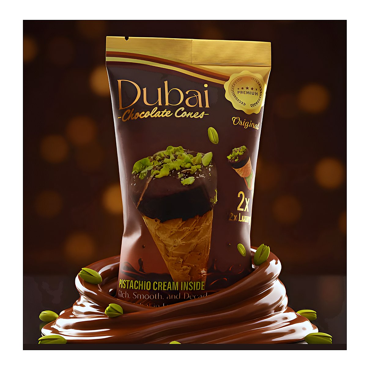 Dubai Chocolate Cones with Pistachio Cream - 2X the Luxury - processed