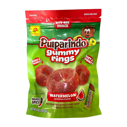 Pulparindo watermelon gummy rings - processed