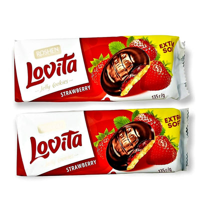 ROSHEN "Lovita" Jelly Cookies with STRAWBERRY Filling Biscuit - processed