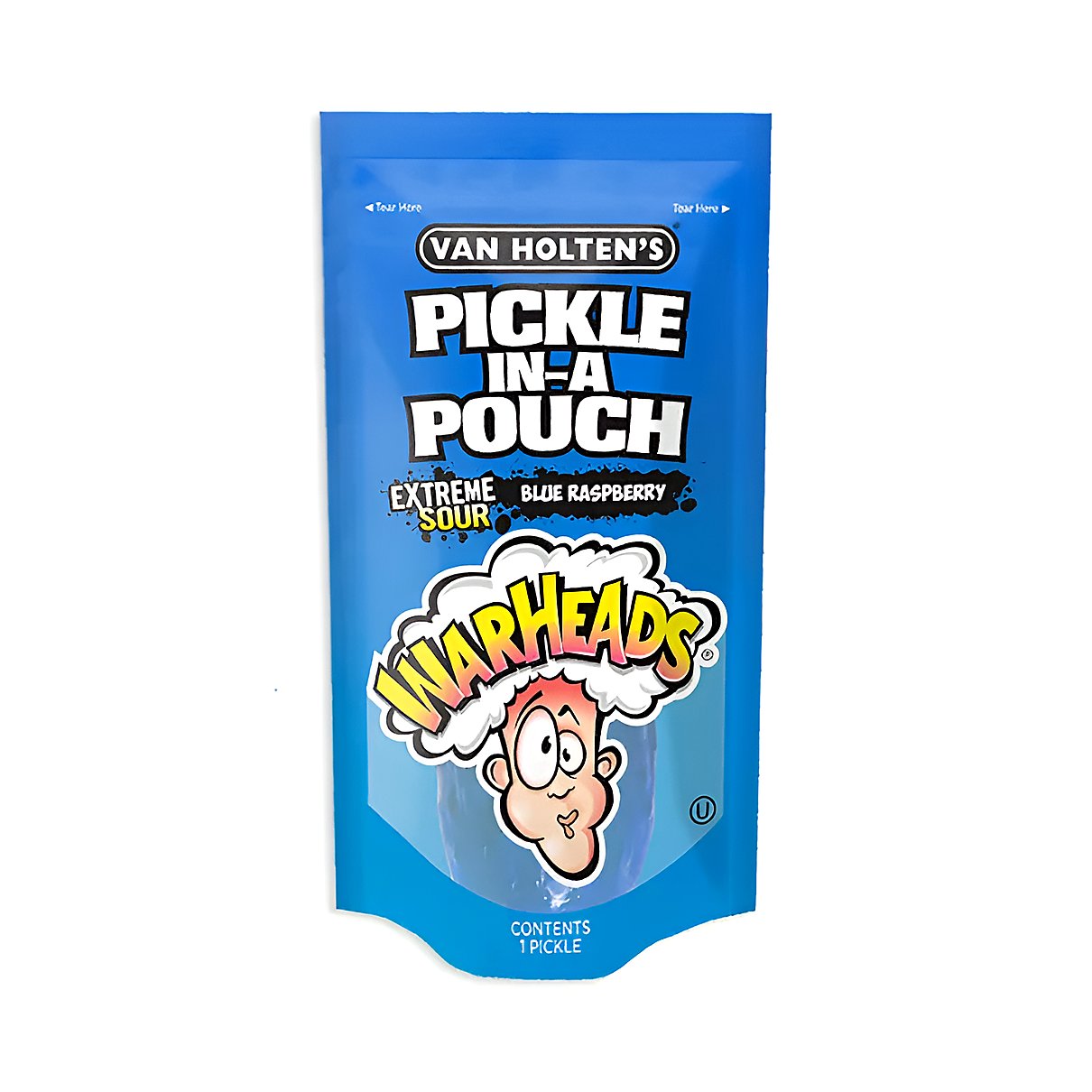 Van Holtens Warheads Blue Raspberry Pickle in a Pouch - processed