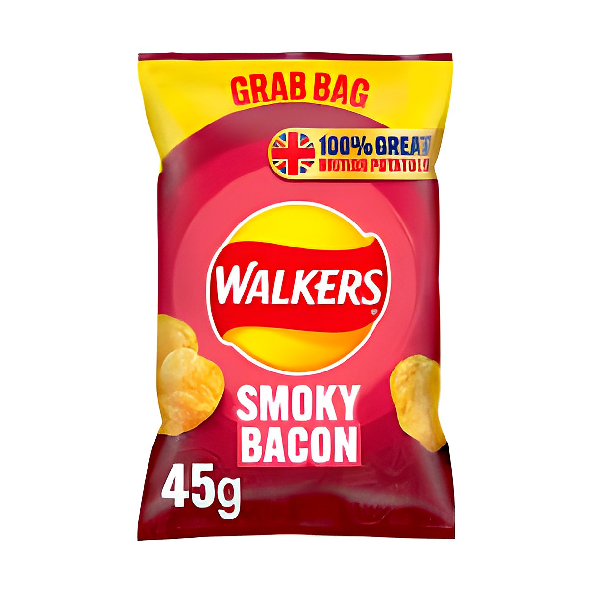 Walkers sizzling smoky bacon chips - processed